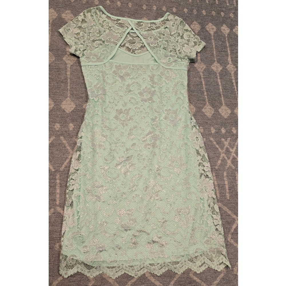 Lace Dress Mint Green Party Occasion Short Sleeve Kids Girl - Picture 3 of 3